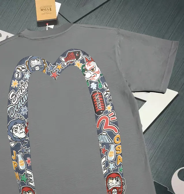 Evisu 2025New Arrival T ⚠ Quality⚠ Same Style T 。 ，Black S-XXL，White S-XXL，Gray M-XXL，Red S-XXL， Red M-XXL